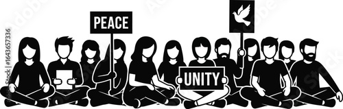 Group of people protesting for peace and unity, holding signs and banners to express their opinions and demand social and political justice