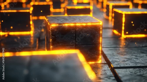 Dark cubes outlined in glowing orange light