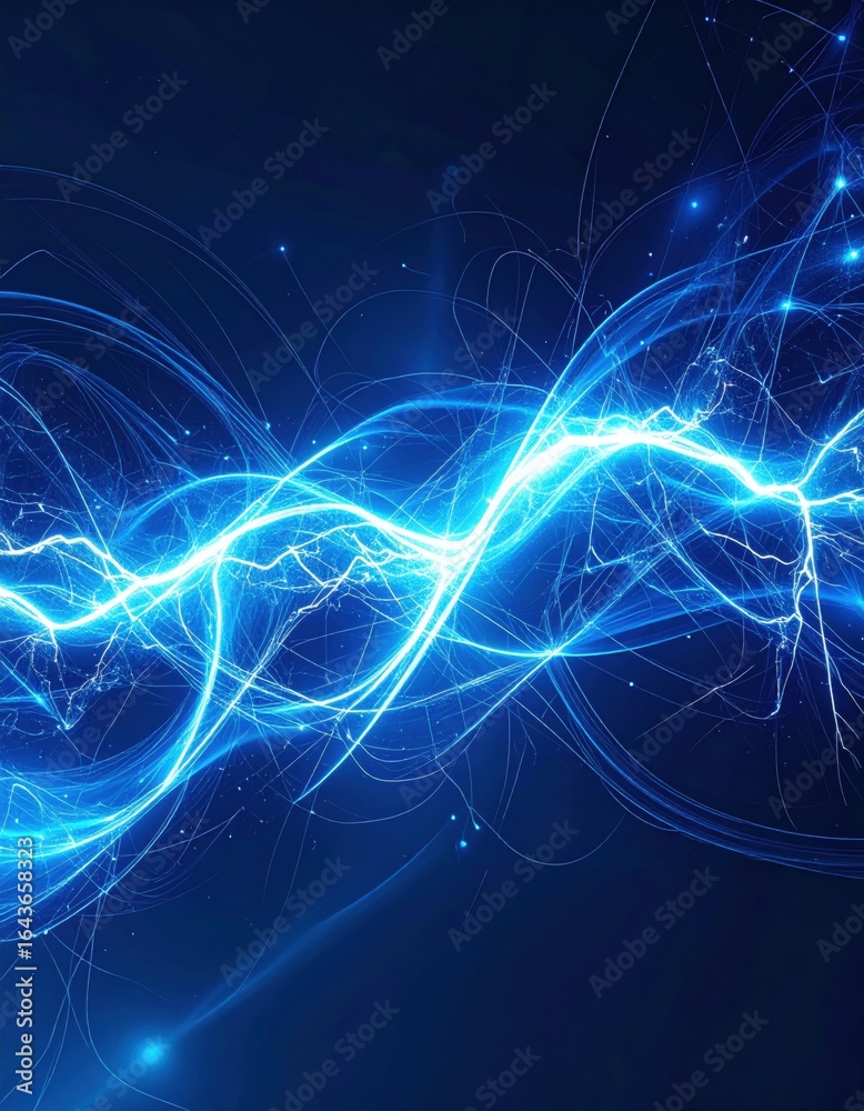 Fototapeta premium A vibrant blue abstract representation of electric energy with dynamic lines, showcasing movement and power against a dark background.
