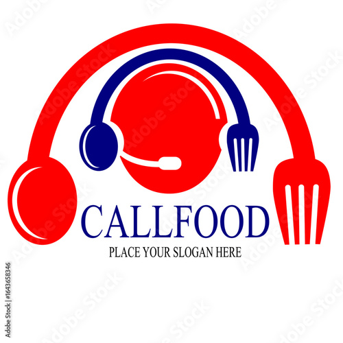 Call food vector logo template. Tis design use cutlery with human. Suitable for business, culinary