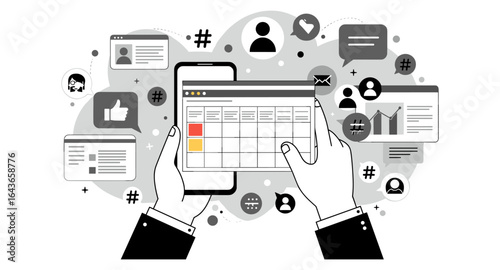 Flat design: social media management with digital devices and analytics icons