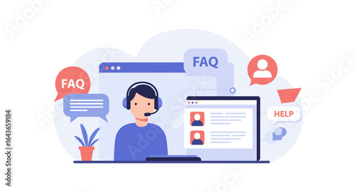 Customer support concept with faq and help icons in modern flat style