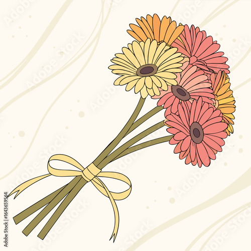 Charming anime girl with a vibrant gerbera daisy hairpin showcasing a sweet expression and delicate floral accessory in a colorful design