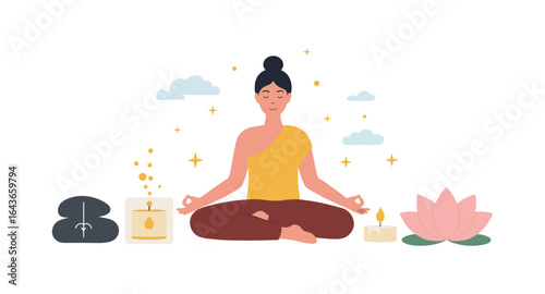 Meditation and relaxation: peaceful yoga scene with soothing elements and calm atmosphere