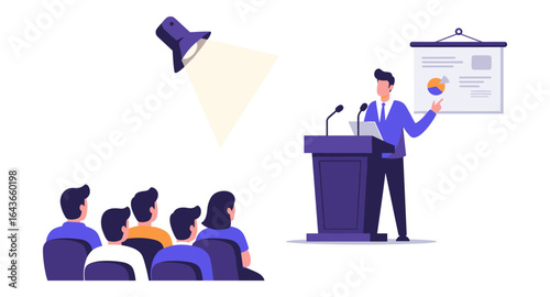 Business presentation concept with speaker addressing audience in seminar