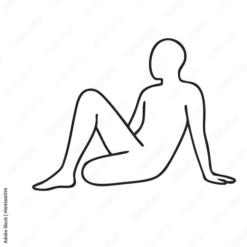 Minimalist Line Art Depicting a Reclining Figure in a Relaxed Pose on a White Background Minimalist Line Art Depicting a Reclining Figure in a Relaxed Pose on a White Background