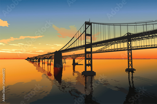Sunrise on Chesapeake Bay Bridge illustration