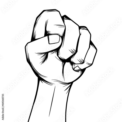 Raised fist, sign of protest or fight, angry hand gesture illustration