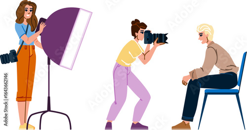 lens photographer woman vector
