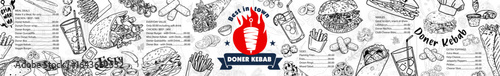 Doner kebab vector image. Hand-drawn, usable menu design element.