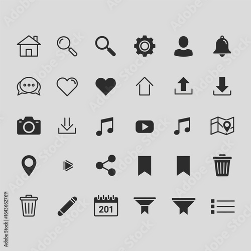 Collection of Basic User Interface Icons for App and Web Development