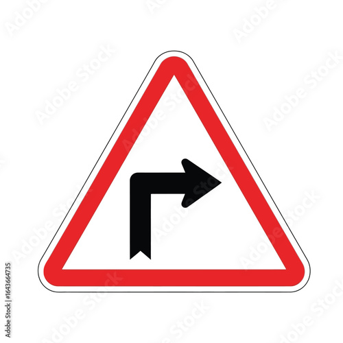 Warning road sign indicating a sharp right turn ahead, essential for safe driving and navigation on roadways.