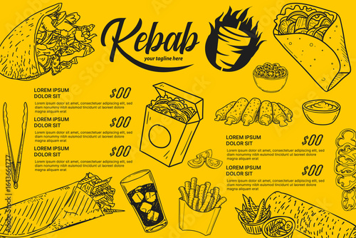 Hand-drawn döner kebab image. Suitable for restaurant-cafe menu templates.