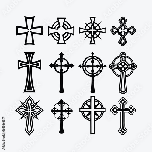 Collection of celtic cross designs isolated on white background