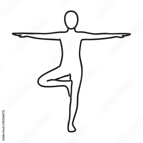 Minimalist Line Art Depicting a Person in Tree Pose a Yoga Position for Balance and Focus