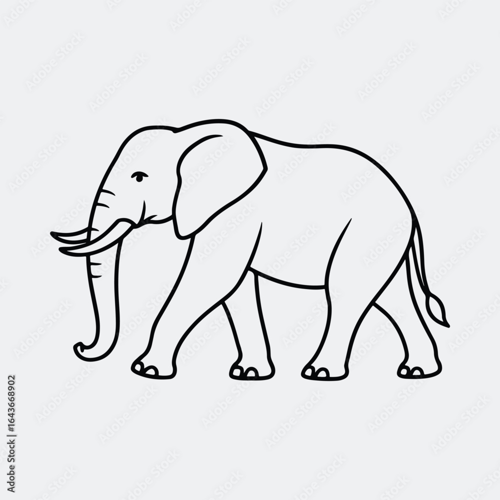 Fototapeta premium Silhouette walking elephant outline wildlife african mammal vector illustration