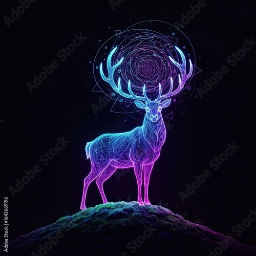 Stunning neon deer with intricate patterns against a dark background showcasing artistic talent