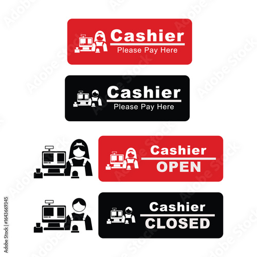 Cashier please pay here sign graphic design vector illustration