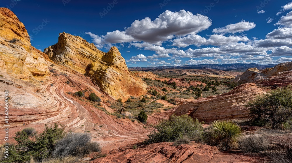 Fototapeta premium Colorful sandstone formations under a blue sky