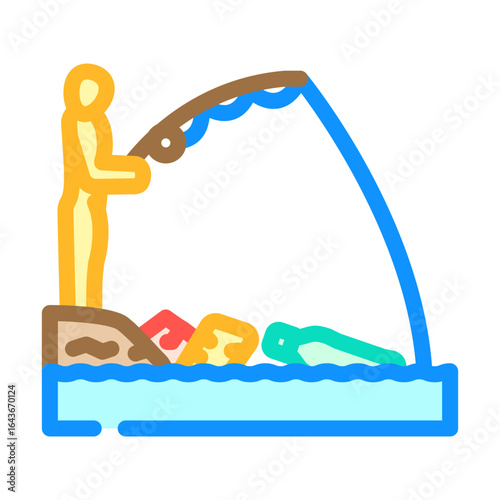 fisherman trash filled river color icon vector illustration