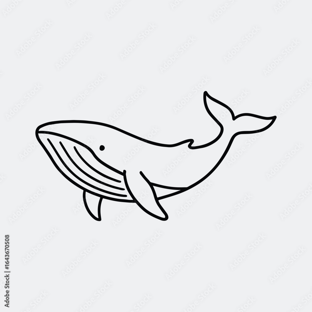 Fototapeta premium Silhouette whale outline simple marine mammal drawing vector illustration