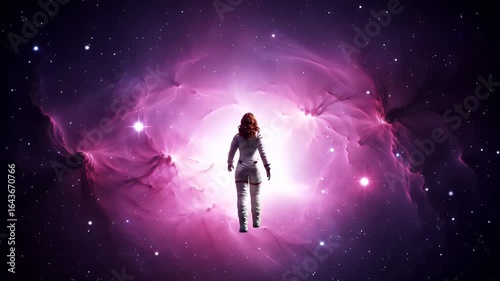 Astronaut in a vibrant, deep space nebula