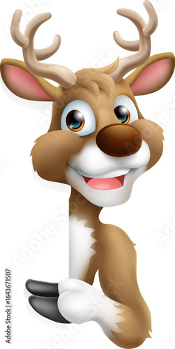 Fotografija Cartoon Santa Claus Father Christmas Reindeer Sign