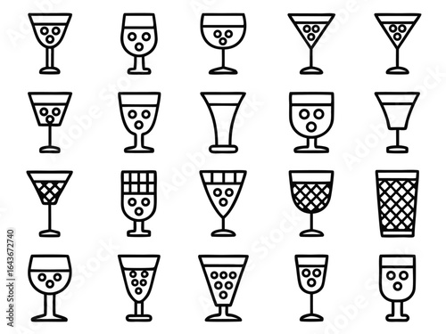 Assortment of Outline Icons Featuring Various Drinking Glasses beverage cocktail