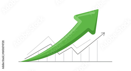Thick green arrow pointing upwards over a line graph symbolizing growth and success. Vector Illustrations. EPS Editable