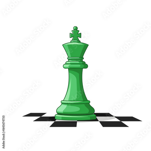 Vibrant green chess king piece a glossy cartoon illustration with a classic cross finial. Vector Illustrations. EPS Editable