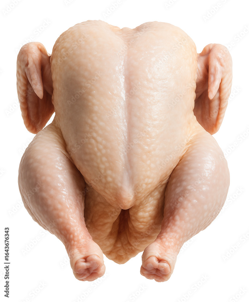 Naklejka premium Raw whole chicken on a plain surface.