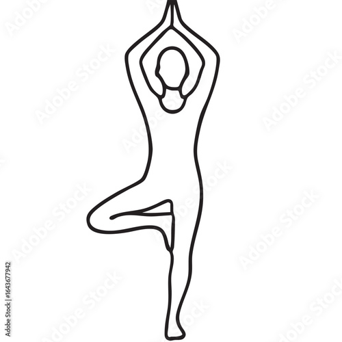 Minimalist Line Art Depicting a Person in Tree Pose a Common Yoga Asana for Balance