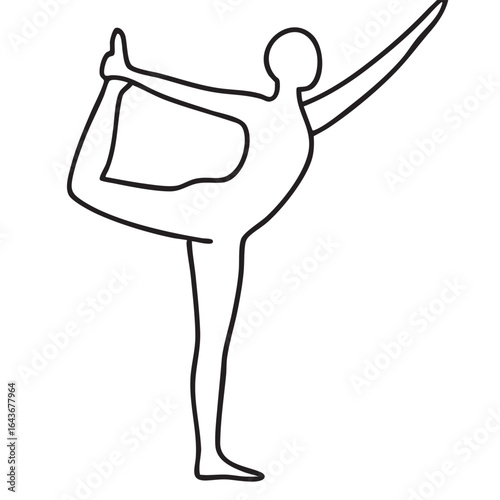 Minimalist Line Art Depicting a Person in the Lord of the Dance Yoga Pose for Wellness