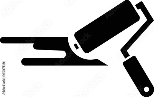 A black silhouette icon of a paint roller applying a fresh, wet stroke of paint onto a surface.