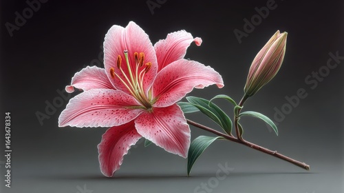 Beautiful Pink Lily Flower with Bud on a Dark Background for Stunning Floral Imagery