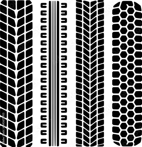 Four distinct tire tread patterns black on white rubber grip