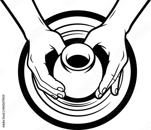 black and white pottery hands shaping clay clip art preview