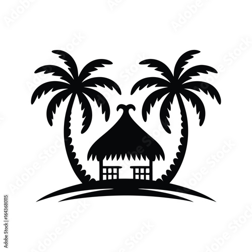 Island Paradise Getaway with Beach Cabana Illustration
