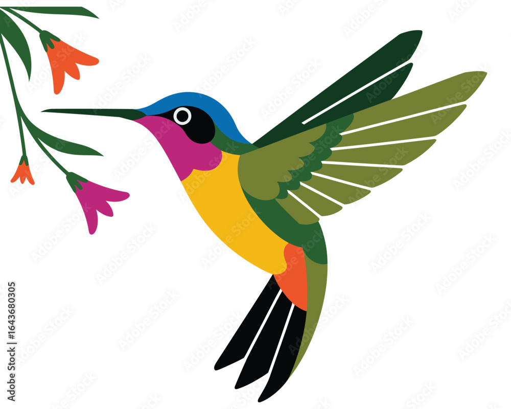 Obraz premium colorful hummingbird vector art illustration with floral background