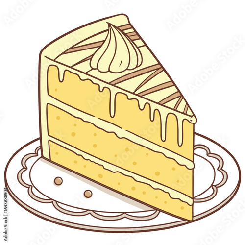 A delicious slice of golden butter cake presented on a classic white porcelain plate perfect for culinary or baking themes