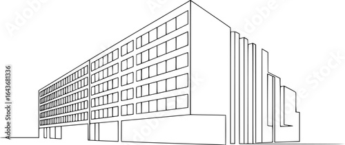 Modern building facade with repeating windows and vertical elements architecture