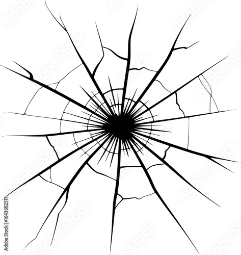 Shattered glass radial fracture pattern broken impact