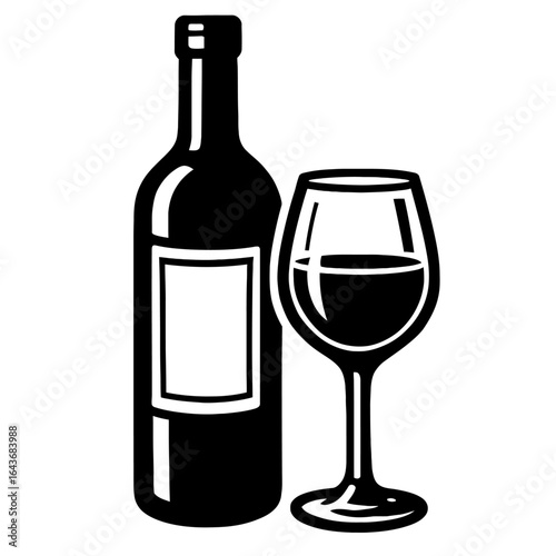 Classic Wine Pairing: A Vector Illustration of a Wine Bottle and Glass, Symbolizing Drinks, Celebration, and a Touch of Sophisticated Leisure