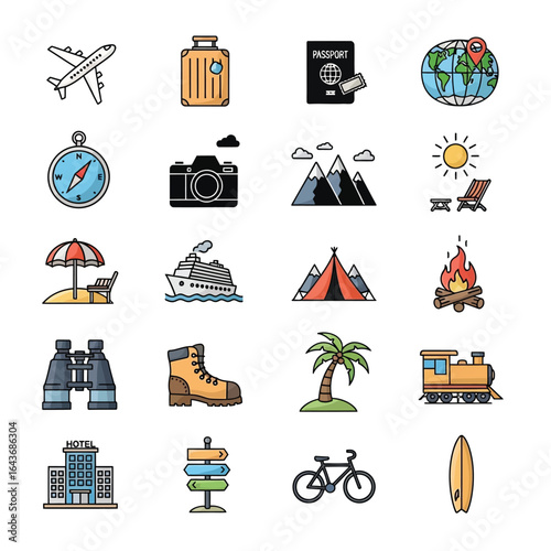 Travel Icons Adventure, Exploration, and Vacation Planning