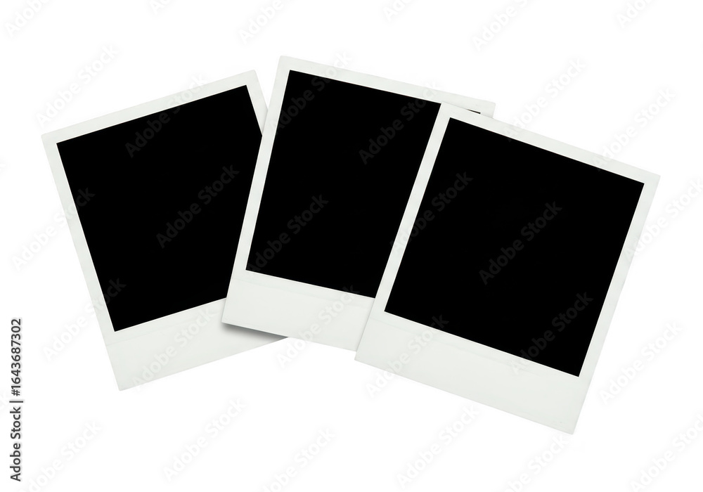 Three blank instant photos overlapping, isolated on transparent background Three blank instant photos overlapping, isolated on transparent background