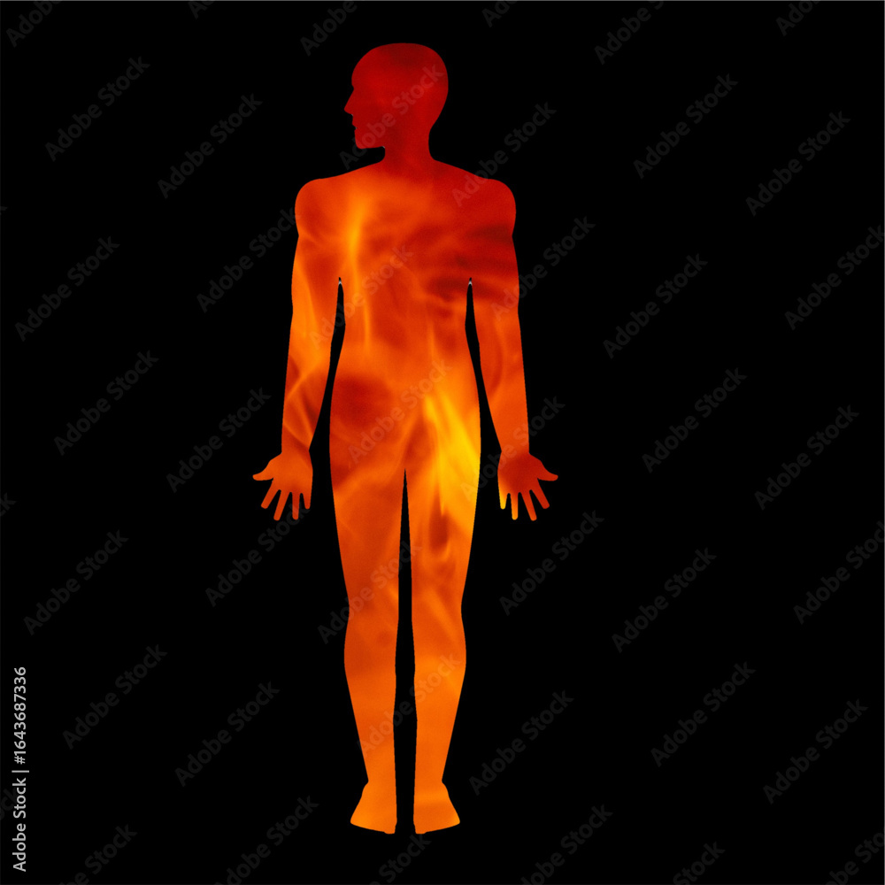 Fototapeta premium human body filled with fire concept heat body hot temperature concept summer fever body type illustration.eps