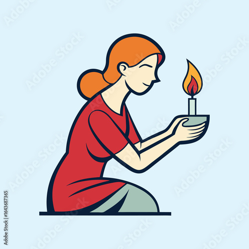 A stylized cartoon woman holding a candle with a soft light