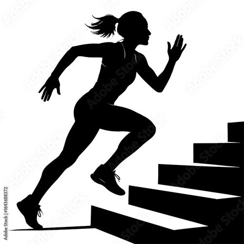Female Running Up Stairs - Silhouette of a Woman Doing a Cardio Workout