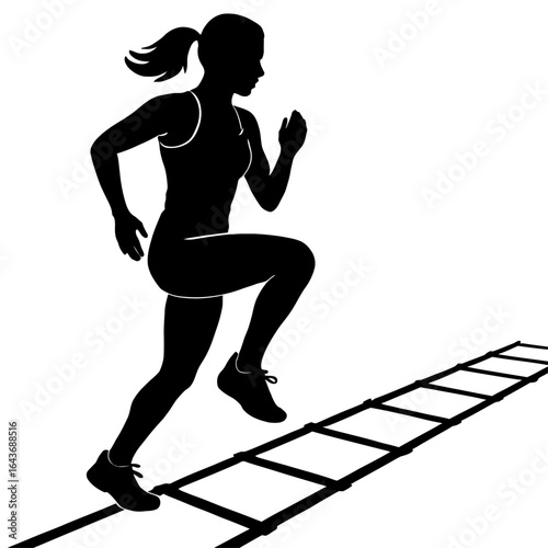 Female Athlete Training - Silhouette of a Woman Doing an Agility Ladder Drill