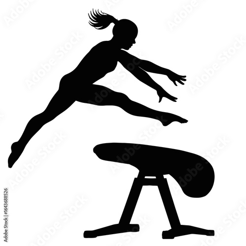 Female Gymnast on Vault - Silhouette Vector of a Woman Performing Gymnastics